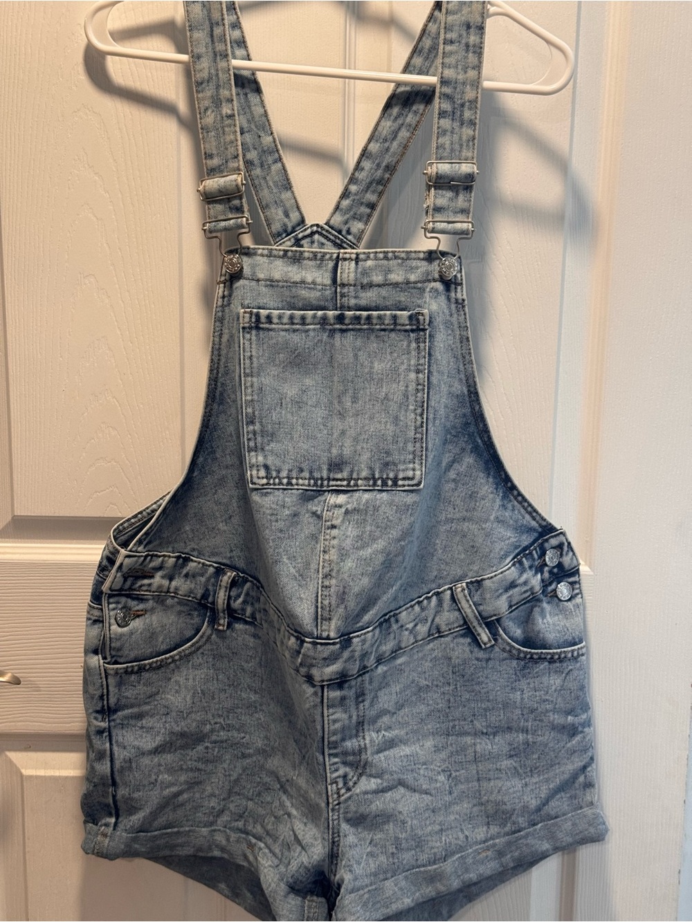 SHEIN Light Wash Denim Short Overalls Maternity